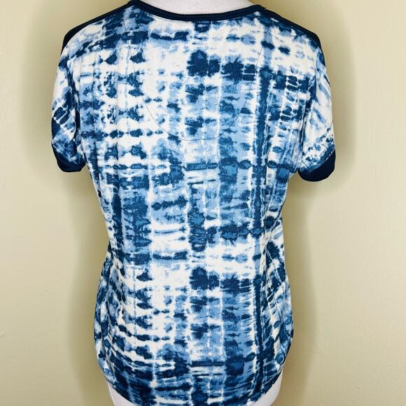 Lucky Brand Top Large Womens Tie Dye Blue Lounge Soft Knit Crew Neck Casual Tee - Picture 4 of 5